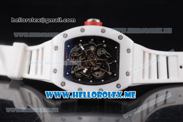 Richard Mille RM 055 Miyota 9015 Automatic Ceramic Case with Skeleton Dial and Dot Markers White Rubber Strap - Click Image to Close